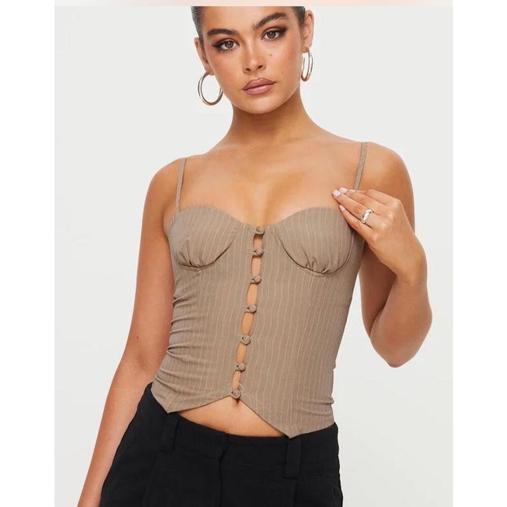Princess Polly Beige Pinstripe Bustier Corset Top Cami Y2K Size US 2